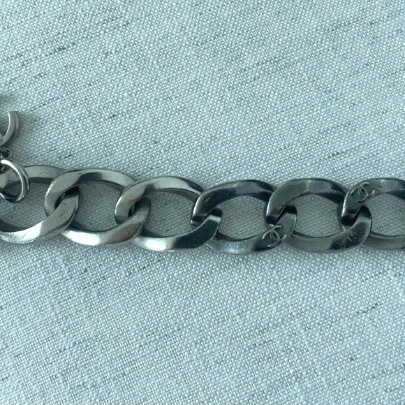 Authentic CHANEL Chain Link CC Bracelet Two-Tone Silver color Brushed - Picture 6 of 10